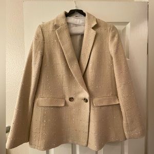 The Petite Tweed Double Breasted Blazer - Ann Taylor, Size 6p, Soft Khaki color
